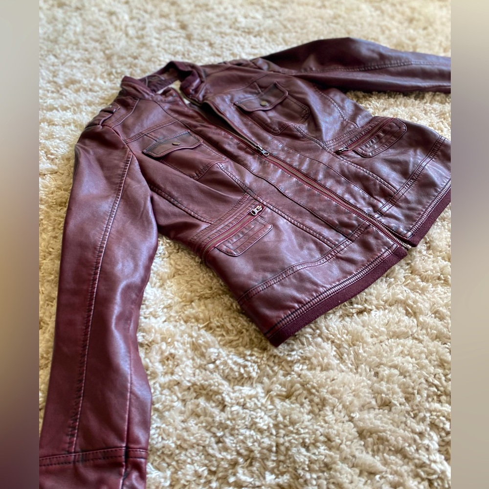 Faux Leather Burgundy Jacket